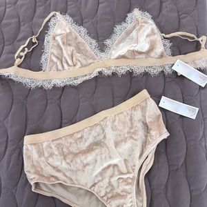 Blush velvet bra and panty set